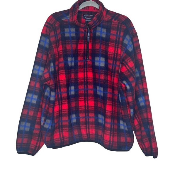 Sutter & Grant Other - Vintage Sutter & Grant Red Plaid Pullover Fleece Men's L Half-Zip Cozy Winter